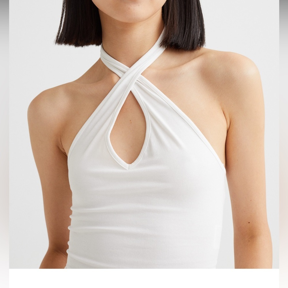 H&M white HALTERNECK V-NECK TOP size XS NWT